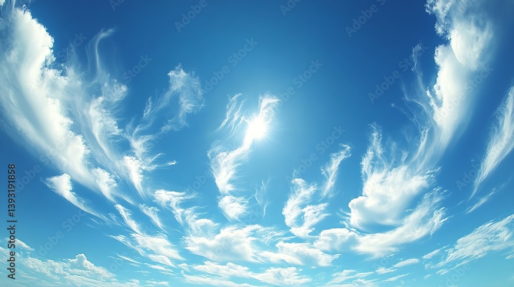 Fototapete Dynamic clouds swirling around the sun creating a mesmerizing and bright sky view : Generative AI