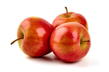 Three red apples, isolated on white background.
