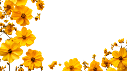 Yellow flowers, black background frame, floral arrangement elegant, cut out transparent