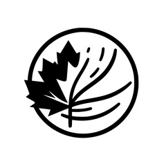 Simple Black Maple Leaf Logo in Circle, Minimalist Design