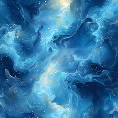 Beautiful Abstract Nebula in Blue with Shiny Golden Highlights High Resolution Picture