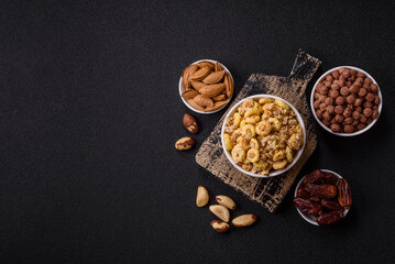 Flakes, chocolate balls and dried fruit for a hearty breakfast