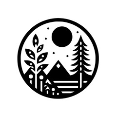 Black & White Minimalist Nature Circle Illustration