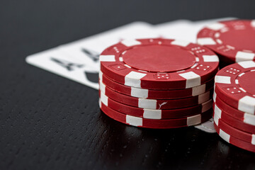 Casino chips and cards on the table. Gambling concept