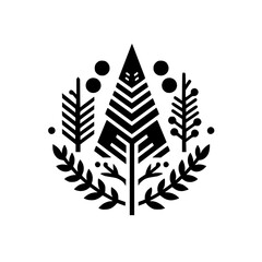 Obraz premium Geometric Forest Emblem: Minimalist Black & White Icon for Nature, Branding