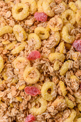Flakes, chocolate balls and dried fruit for a hearty breakfast