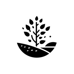 Minimalist Tree in Field Icon: Black and White Nature Illustration