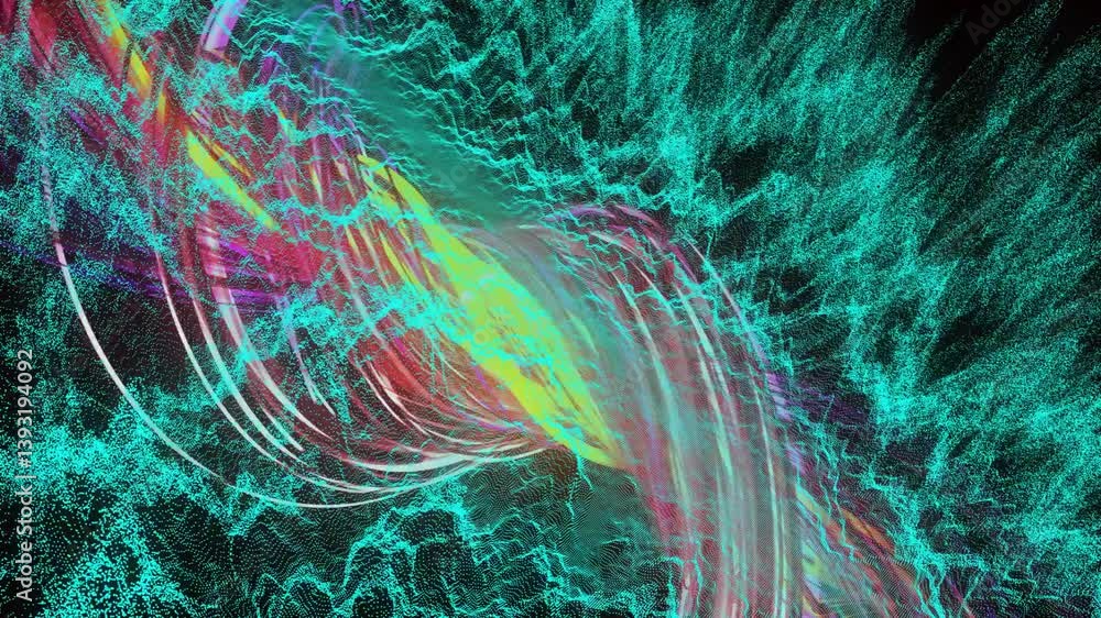 Poster creating dynamic energy patterns, vibrant abstract digital waves and lines in animation