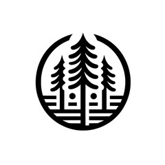 Obraz premium Minimalist Black & White Forest Logo in Circle