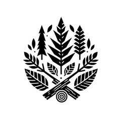 Stylized Forest Badge: Black and White Nature Logo