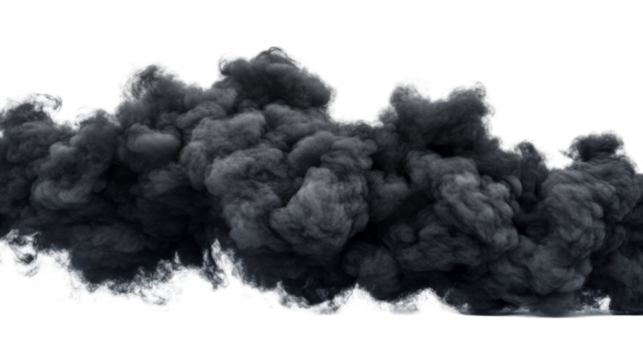 Dark smoke, detailed cloud shape, black and gray, cut out transparent