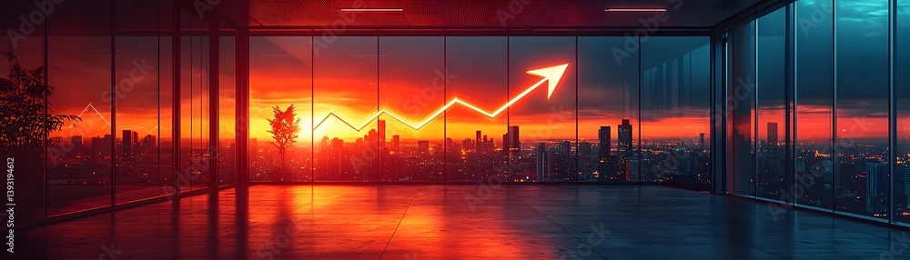 Poster a modern office with a glowing data graph symbolizing unlimited potential and achievement