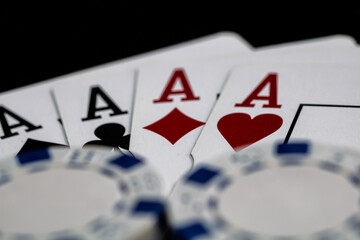 Casino chips and cards on the table. Gambling concept
