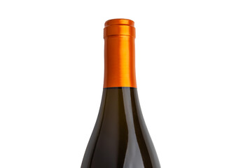 Elegant Wine Bottle With Orange Foil Cap Isolated on White Background