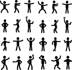 Stickman Icons - Black Silhouettes Showing Various Poses & Gestures