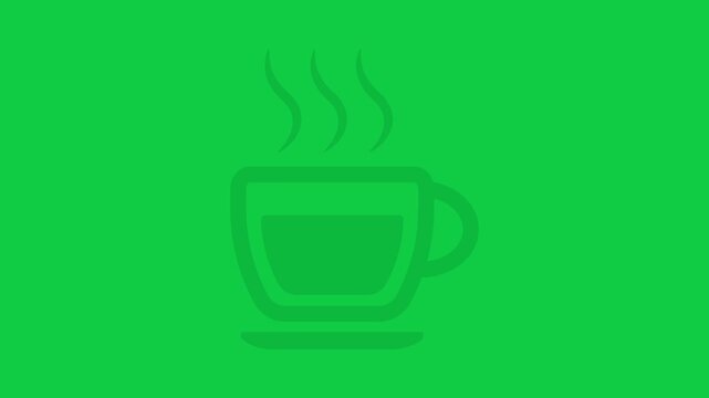 Hot Coffee or Tea Cup Icon Animation, Steam Mug Motion Graphic on Green Screen in 4K