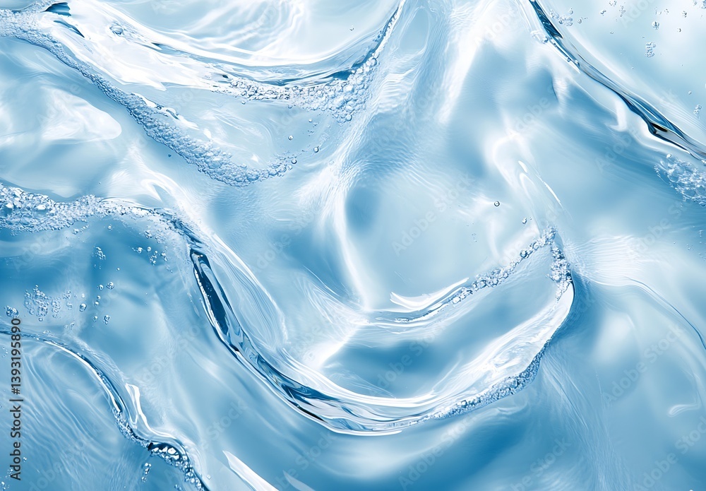 Poster smooth reflective surface of clear water with gentle waves and bubbles creating a serene aquatic vie