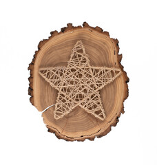 Straw wicker star isolated on white background