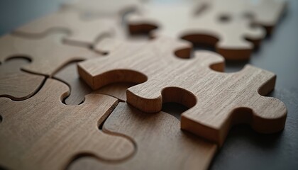 Wooden puzzle pieces interlock. Concept of employee benefits compensation strategy teamwork solution. Human resources, career development, retirement planning, work-life balance concept. Strategic