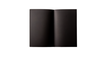Open blank brochure with black pages, catalog, advertisement, cut out transparent