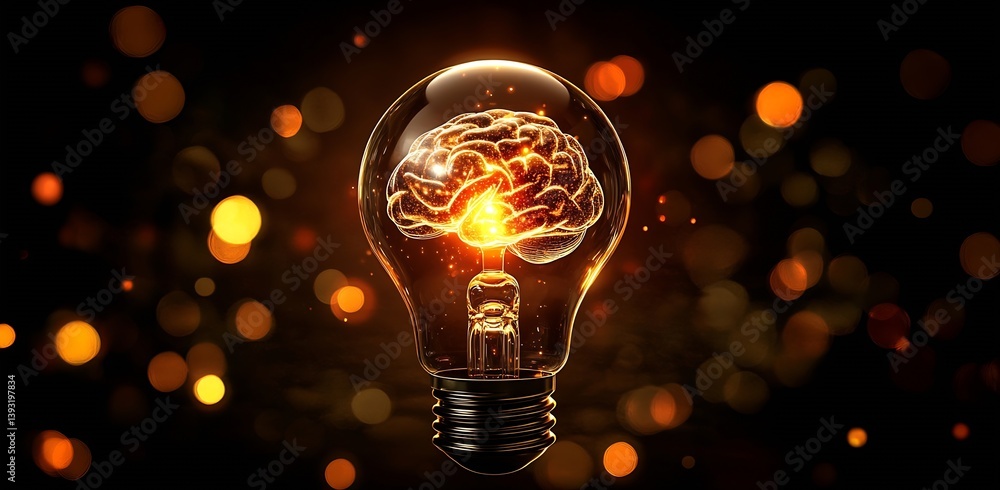 Poster brain bulb idea concept creative thinking innovation inspiration mind intelligence lightbulb knowled