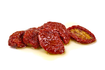 Sun-dried tomatoes isolated on white background.