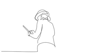 woman job professional industry helmet hat engineer one line drawing vector