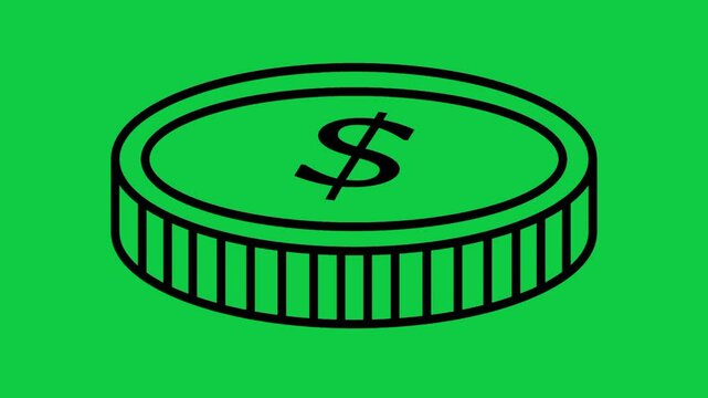 Gold Coin Icon Animation, Spinning or Falling Coin Motion Graphic on Green Screen in 4K