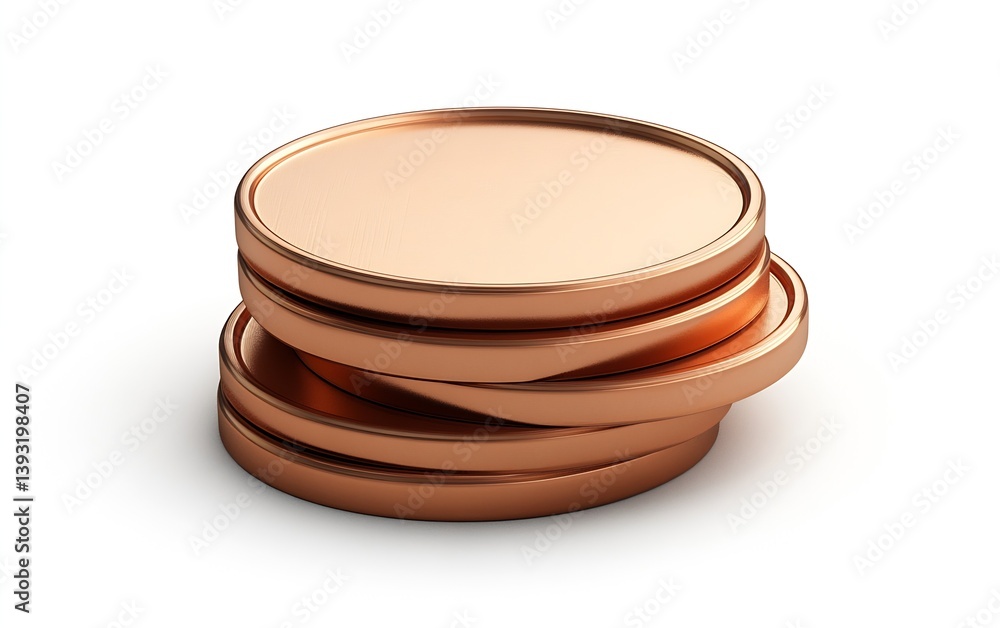Poster stack of copper coins on white background isolated copper currency pile savings investment wealth an