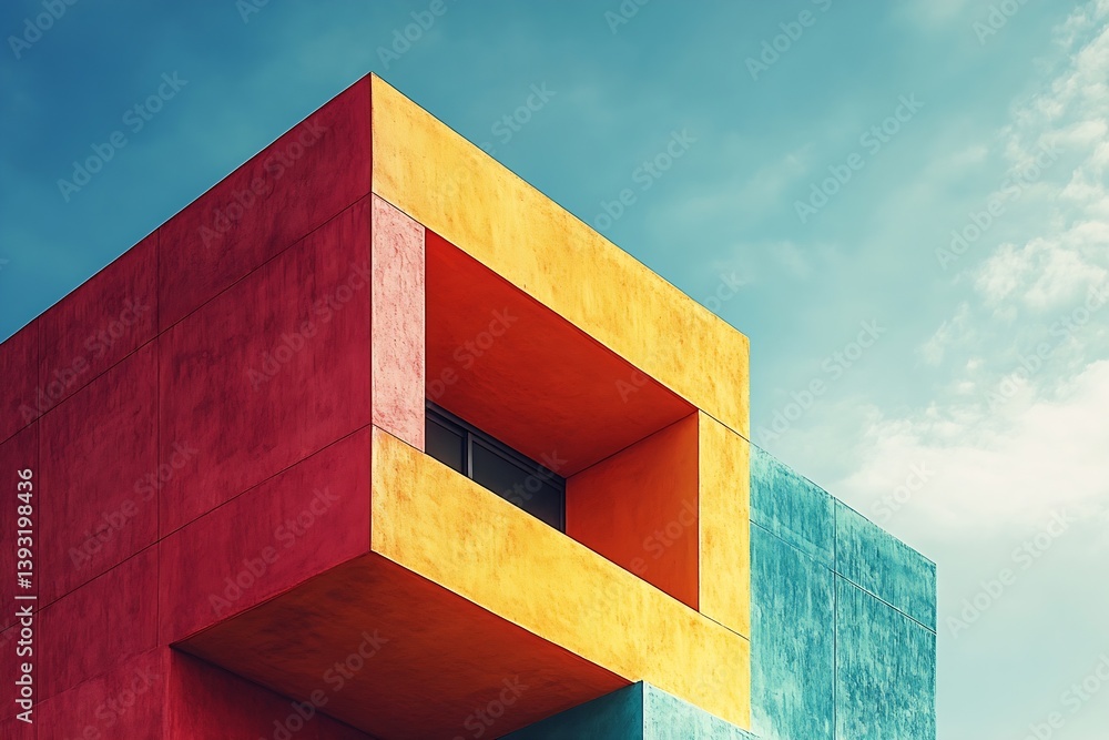 Poster colorful modern architecture building exterior geometric design with vibrant colors and bold lines c