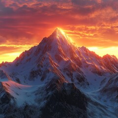 image of a high mountain vista ablaze with a fiery sunrise isolated on a plain background 
