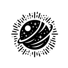 Cosmic Planet Icon: Black and White Space Illustration
