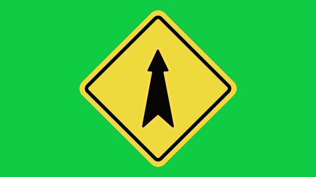 Straight Ahead Traffic Sign Animation, Clear Road Direction Arrow Symbol on Green Screen in 4K