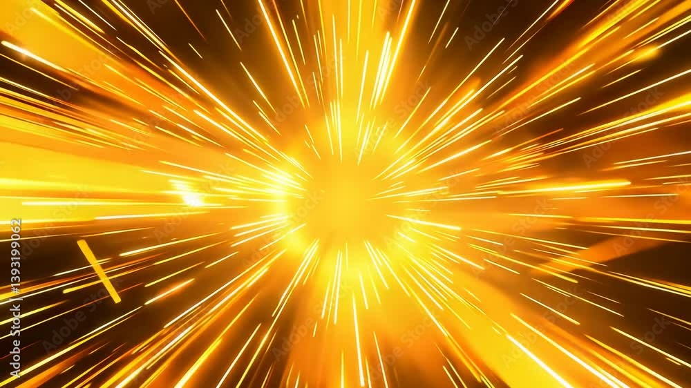 Poster dynamic video concept with a burst of golden light rays. captured from a central angle, creating a f