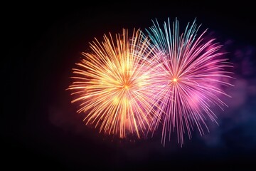 Fototapeta premium vibrant fireworks exploding against completely clear night sky illuminating darkness with bursts of color and leaving