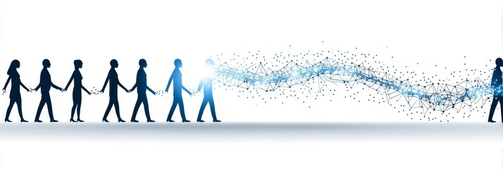 Global Network Connection - Silhouettes of people connected by a flowing network, symbolizing global communication and collaboration