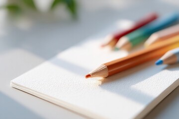 Fototapeta premium blank lottery ticket on plain surface surrounded by colored pencils for writing with ample copy space