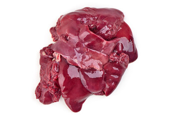 Fresh raw chicken liver isolated on white background.