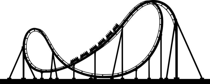 Roller Coaster Silhouette Vector, Rollercoaster Black flat icon
