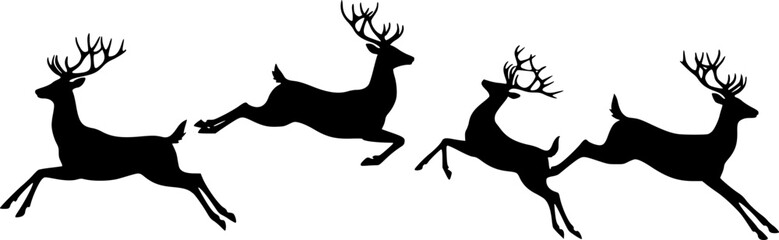 Deer silhouette vector set, Collection of reindeer silhouette isolated on white background. vector illustration
