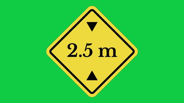 Maximum Height 2.5m Traffic Sign Animation, Road Clearance Warning Icon on Green Screen in 4K