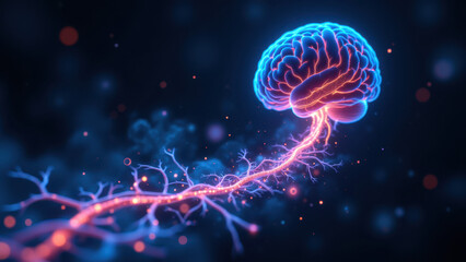 Fototapeta premium Computer-generated image of a human brain with highlighted neurological pathways representing VNS, Vagus Nerve Stimulation.
