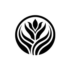 Minimalist Black and White Floral Logo Design, Circle Emblem