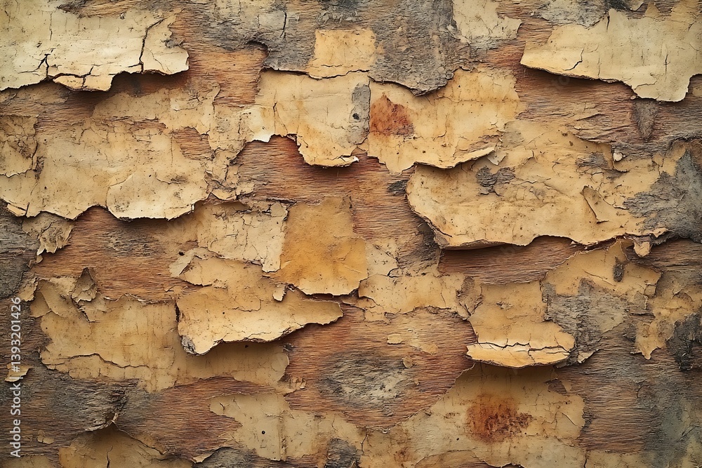 Fototapete Textured Tree Bark Abstract Pattern of Peeling Layers Natural Wood Surface Background for Design and Creative Projects : Generative AI