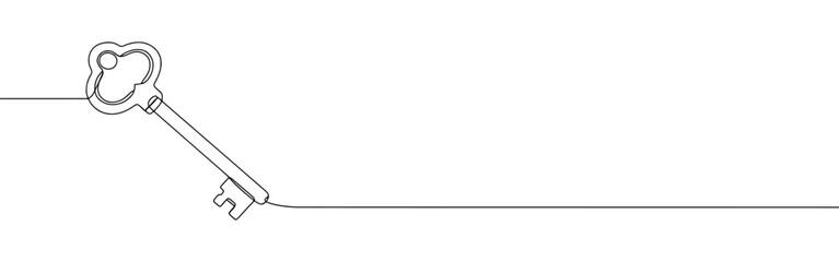 Key continuous one line drawing. Password, house key, security symbol. Vector illustration.