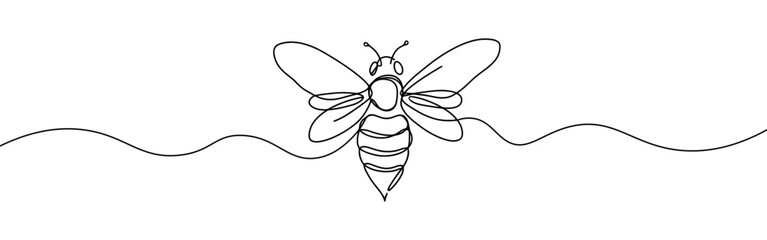 Honey bee continuous one line drawing. Bee sign in line style. Vector illustration.