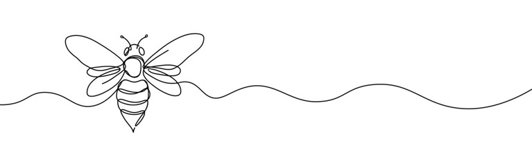 Honey bee continuous one line drawing. Bee sign in line style. Vector illustration.