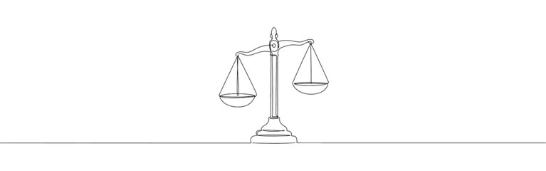 Scales of justice continuous one line drawing. Vintage scale, equilibrium, libra. Vector illustration.