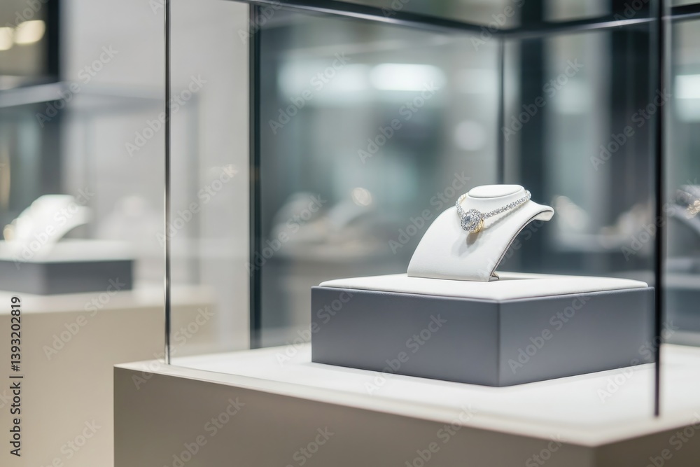 Poster creative shot of jewelry display case with detailed pieces highlighted by soft spotlighting and ampl