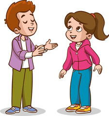 Vector illustration of children talking on a white background